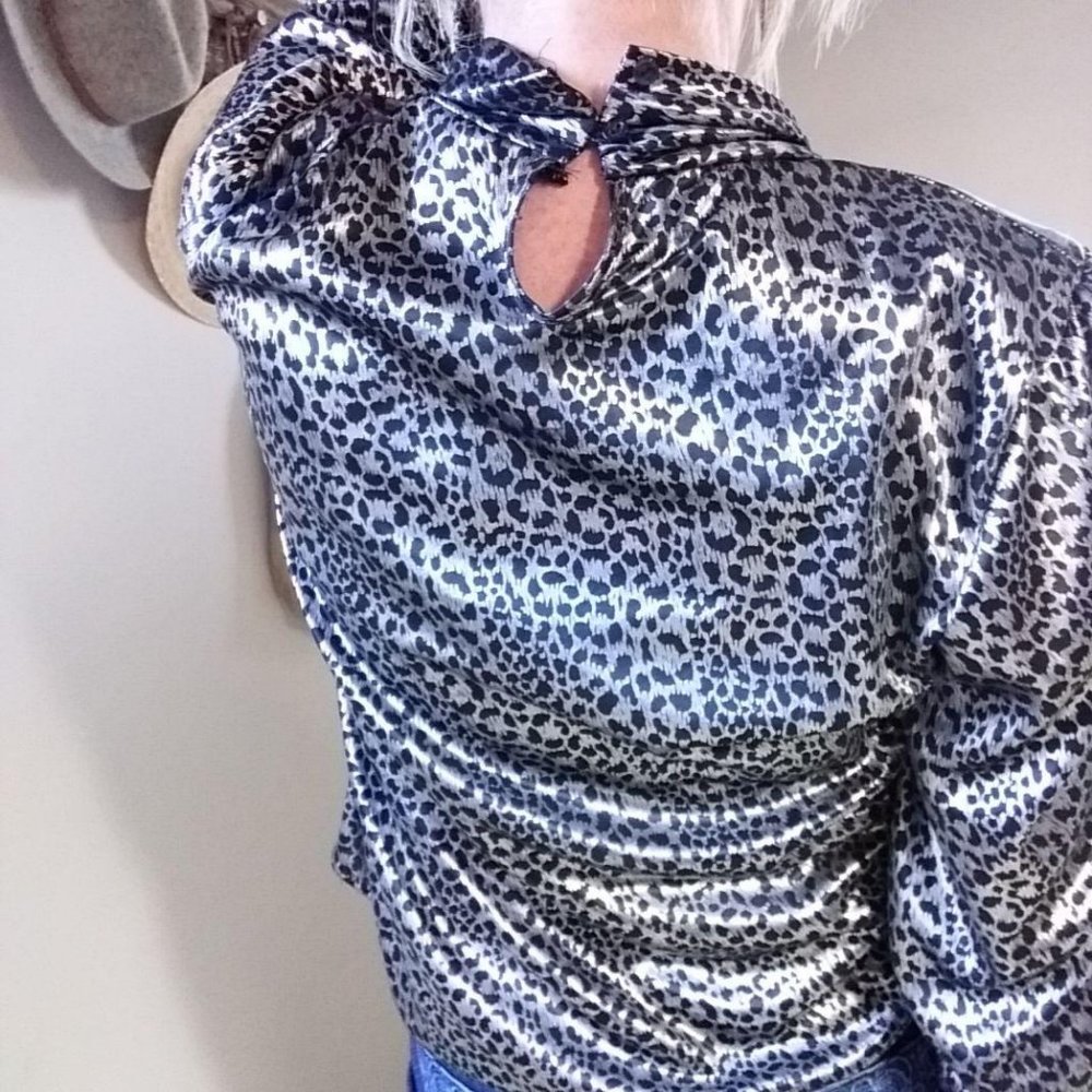 Vintage Blouse Black silver Metallic High Neck - Picture 8 of 8